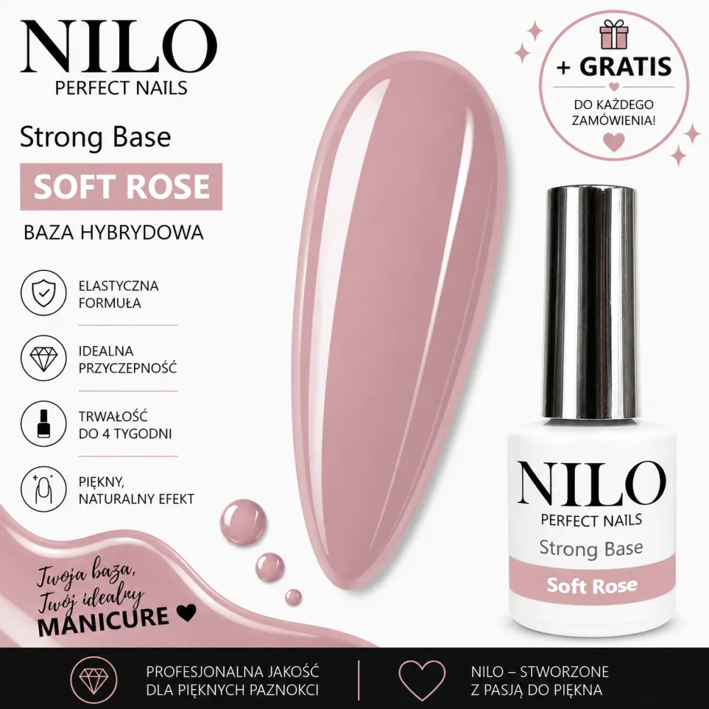 Baza hybrydowa Strong Base Soft Rose 10ml NILO Perfect Nails